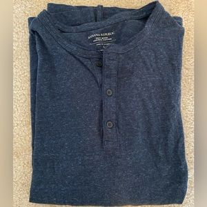 BANANA REPUBLIC Men's Soft Wash Organic Cotton Long Sleeve Henley Heather Navy L